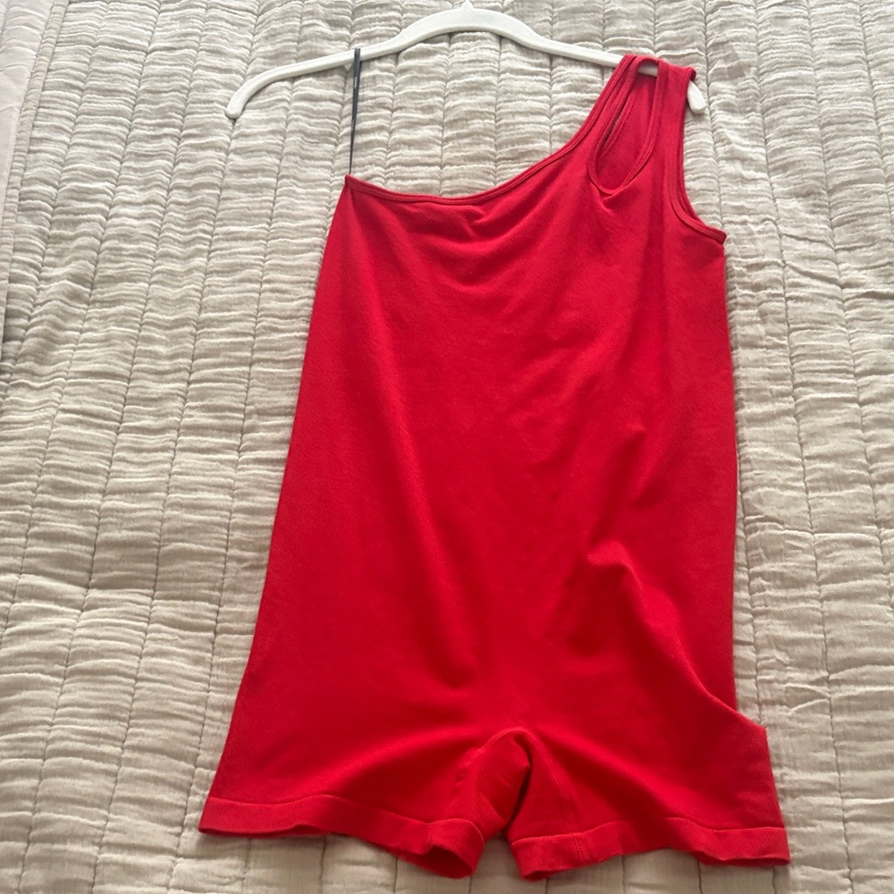 Red One-Shoulder Romper